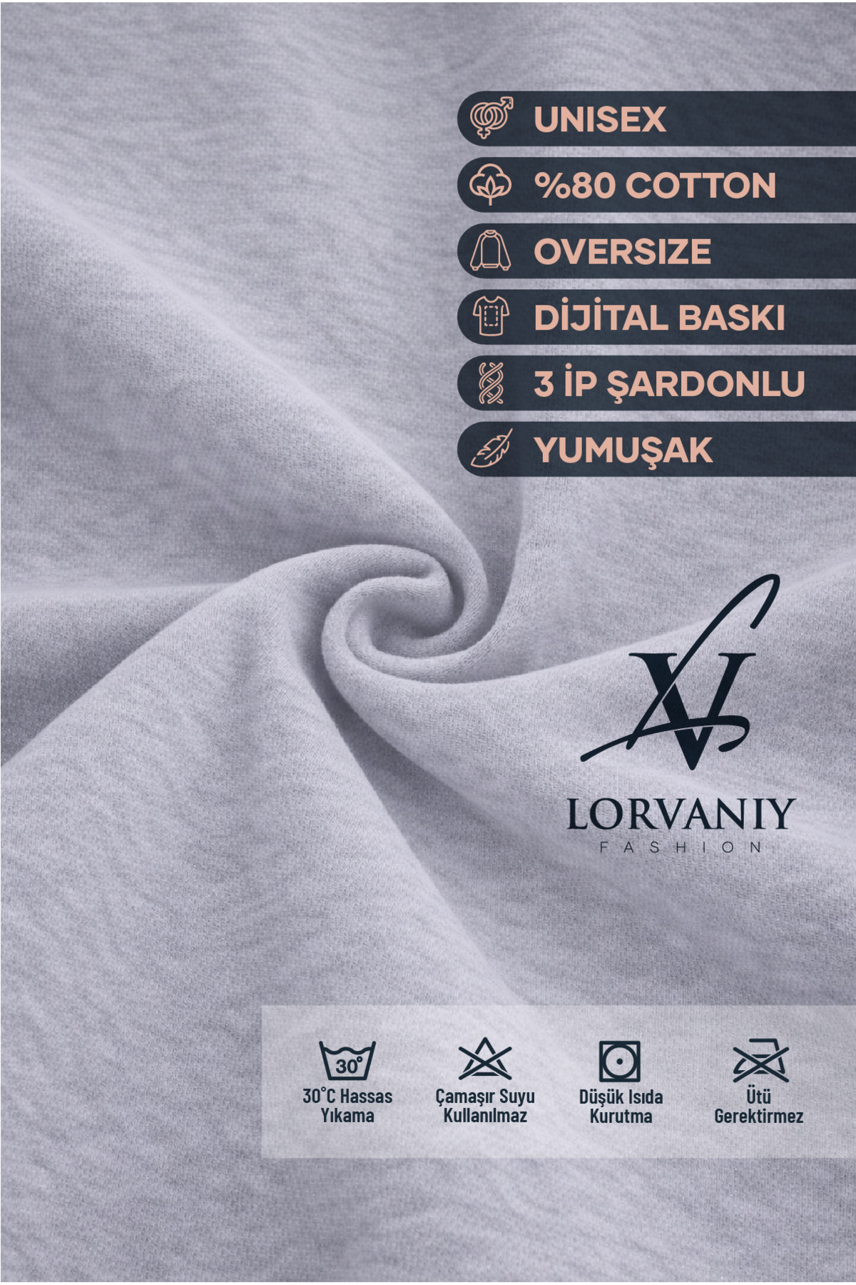 LORVANIY  Star 3 IPlik Baskılı Oversize Kapüşonlu Hoodie Unisex 3 İplik Şardonlu Pamuklu - Görsel 7