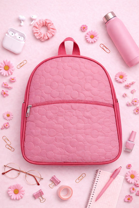 ICONE BAG Paraşüt Kumaşlı Çiçek Kapitoneli, Suni Detaylı Sırt Çantası, Pembe ...