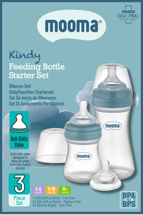 MOOMA Kindy 150 ve 250 ml Biberon Yenidoğan Başlangıç Seti - Bowl Blue