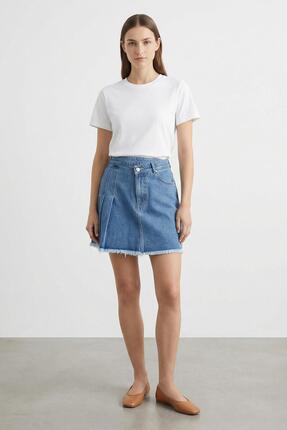 Soul Kadın Yanı Pile Detaylı Kot Etek - 31655ETK - BLUE