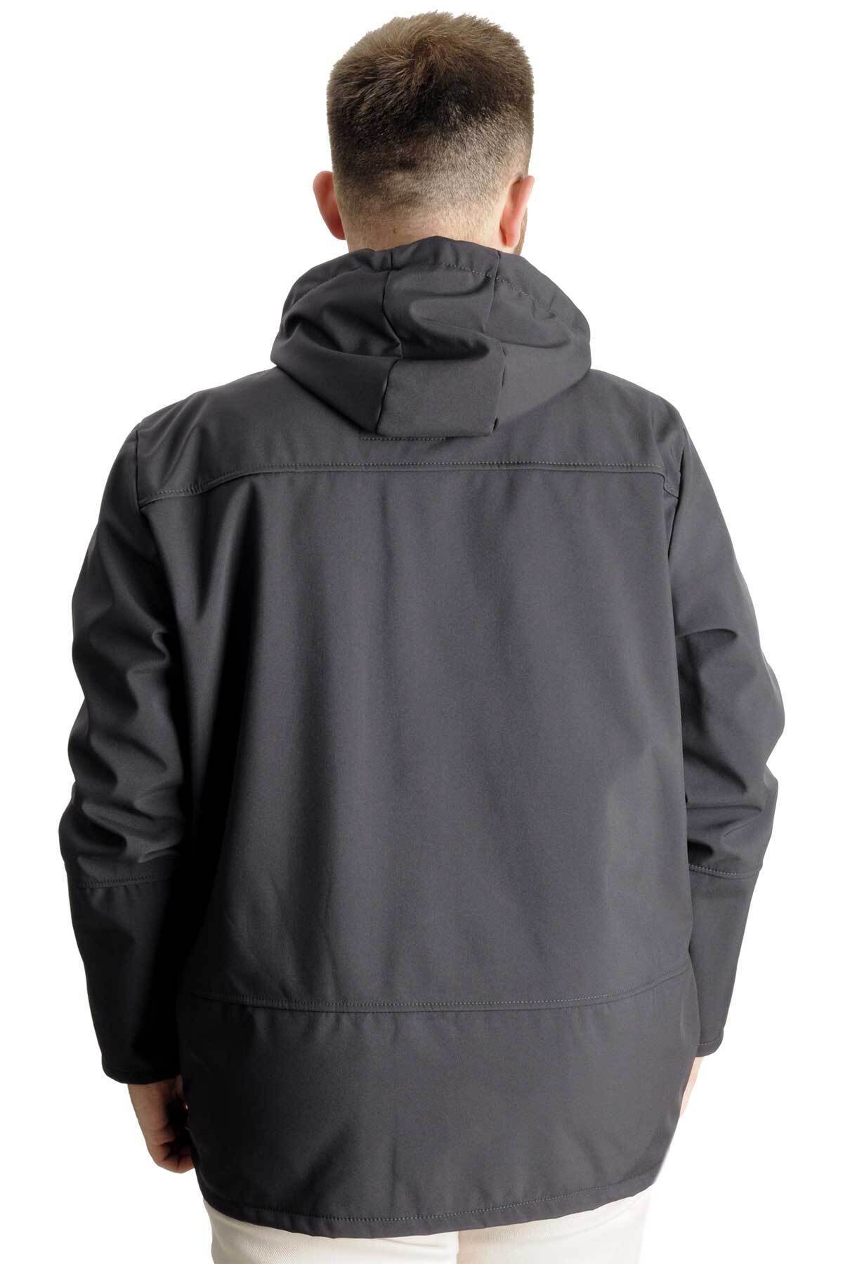 ModeXL Mode Xl Büyük Beden Erkek Kapüşonlu Mont Waterproof Softshell 21235 Antrasit görsel 4