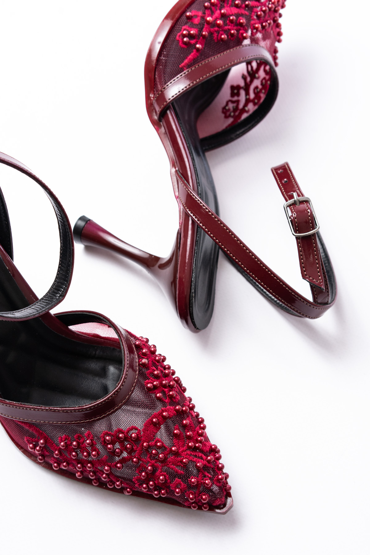 ACMZ SHOES  bridal fileli el işçiliği boncuk ve nakış ayakkabı bir numara büyük alın - Görsel 7