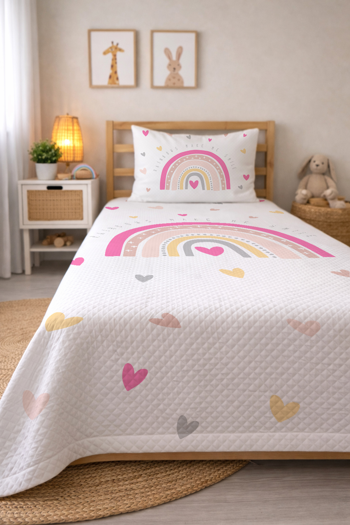 Evmila Gökkuşağı Desenli Bebek Ve Çocuk Baskılı Tek Kişilik Pike Takımı 160x230 Beyaz fotoğrafı 2 (önizleme)