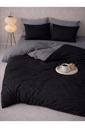 ROSERA HOME Lastikli Çarşaflı Nevresim Takımı Çift Kişilik Siyah-Gri