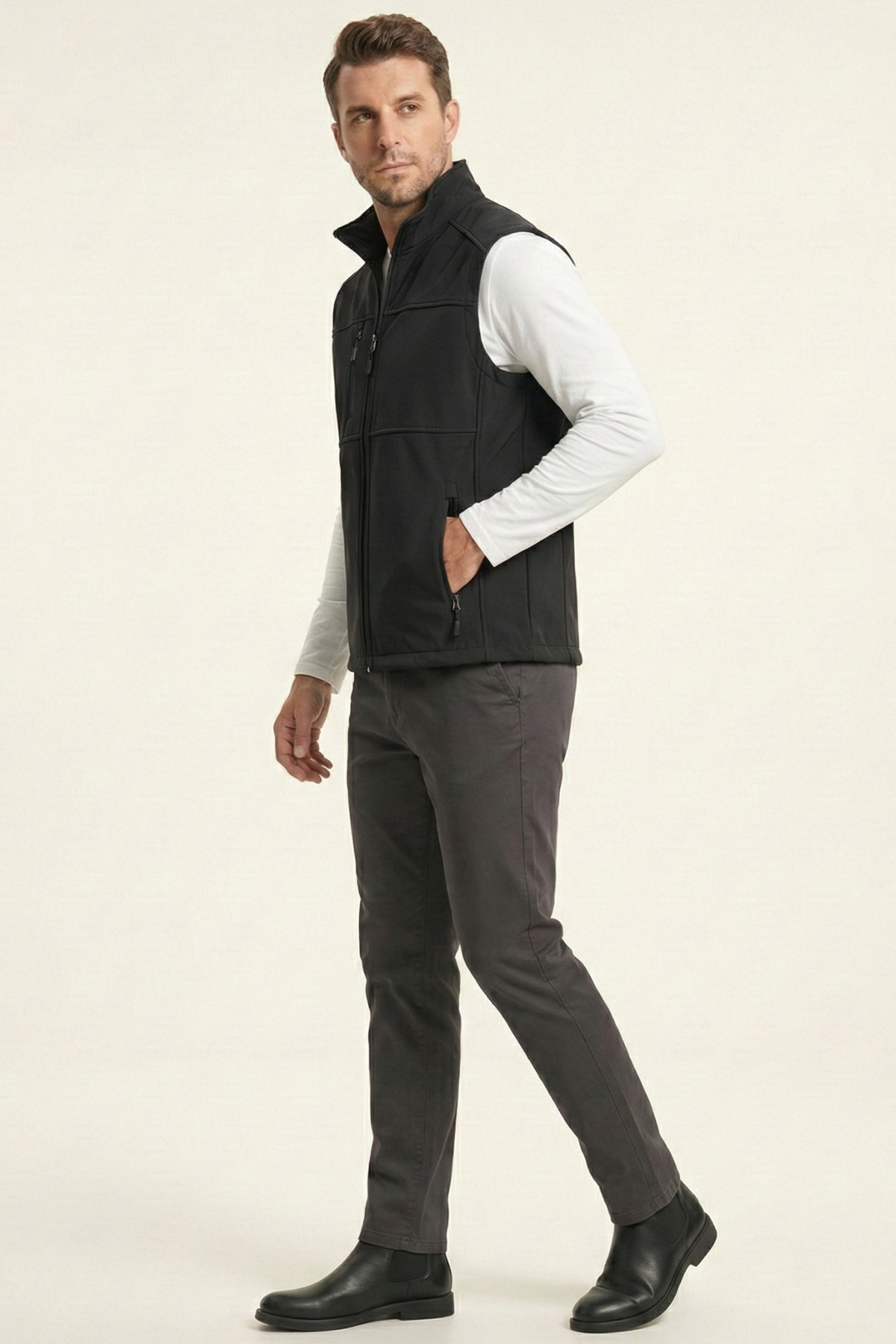 GENIUS STORE  Erkek Yelek Softshell Su Geçirmez Tam Fermuarlı Cepli Normal Kalıp Spor Yelek - Görsel 2