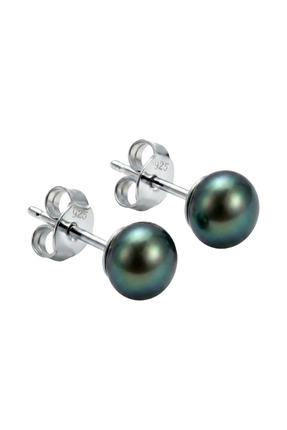Birinci1926 925 Ayar Gümüş Kadın 7 Mm Siyah Inci Küpe