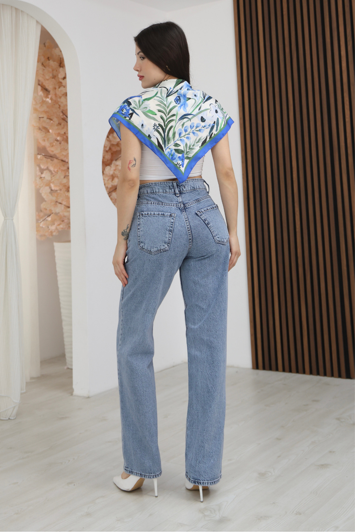 macharel jeans Kadın Yüksek Bel Jean Kot Palazzo Pantolon görsel 2