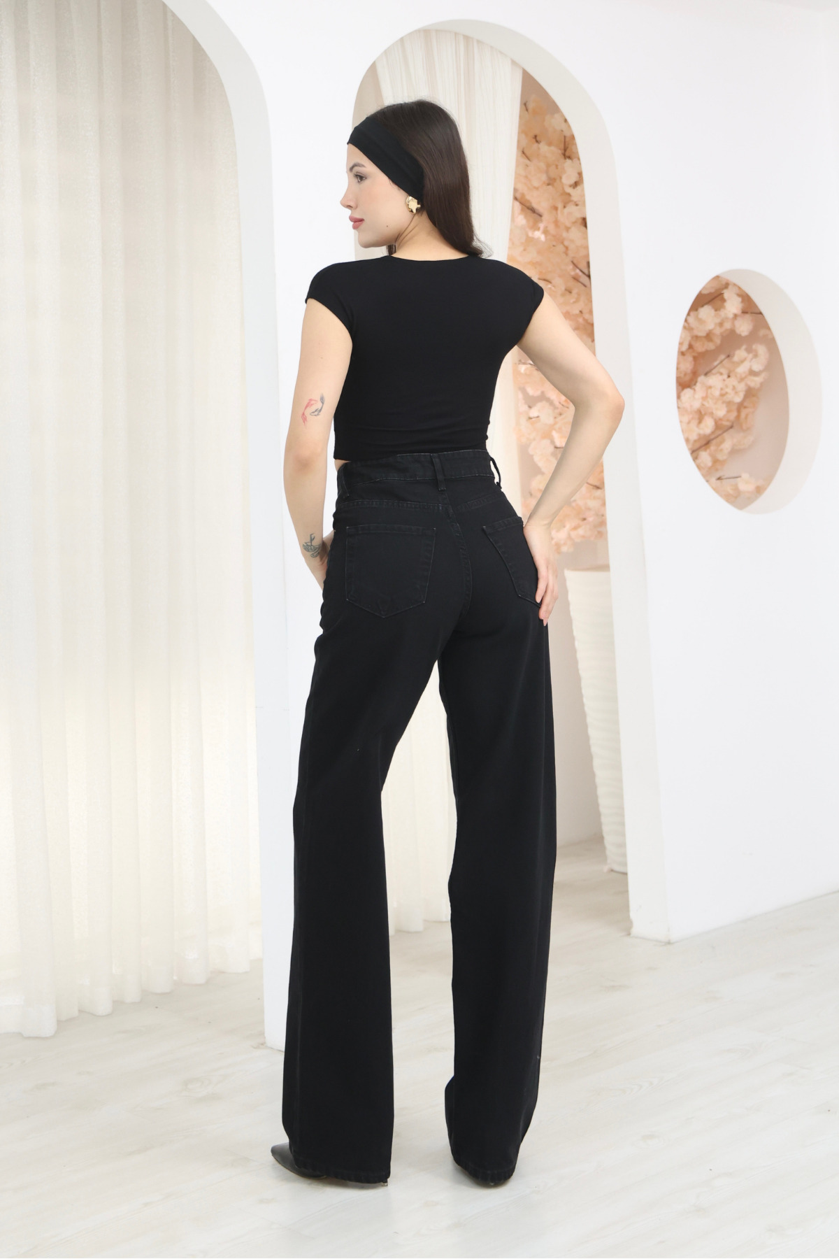 macharel jeans  Kadın Yüksek Bel Jean Kot Palazzo Pantolon - Görsel 3