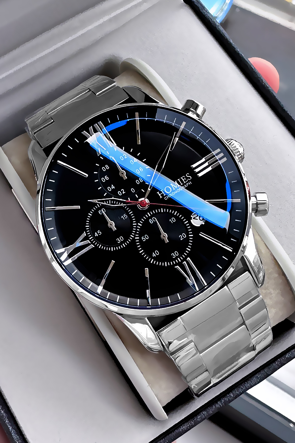 Homies  Erkek Kol Saati 3 Atm Su Geçirmez Gümüş Renk Çelik Kordon Özel Kutusu ve Hms2773c1 - Görsel 3