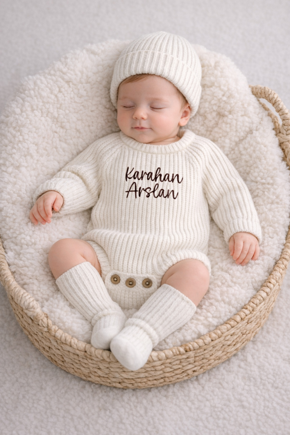 Minytrendy Kız Erkek Bebek İsim Nakışlı Konsept Çekim Triko Yenidoğan Body Uzun Kollu Bebek Zıbını Hediyelik fotoğrafı 3 (önizleme)