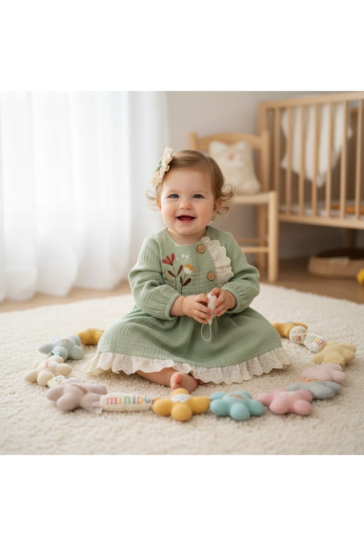 Cotton Flower Embroidered Lace Detailed 2pcs Baby Girl Dress