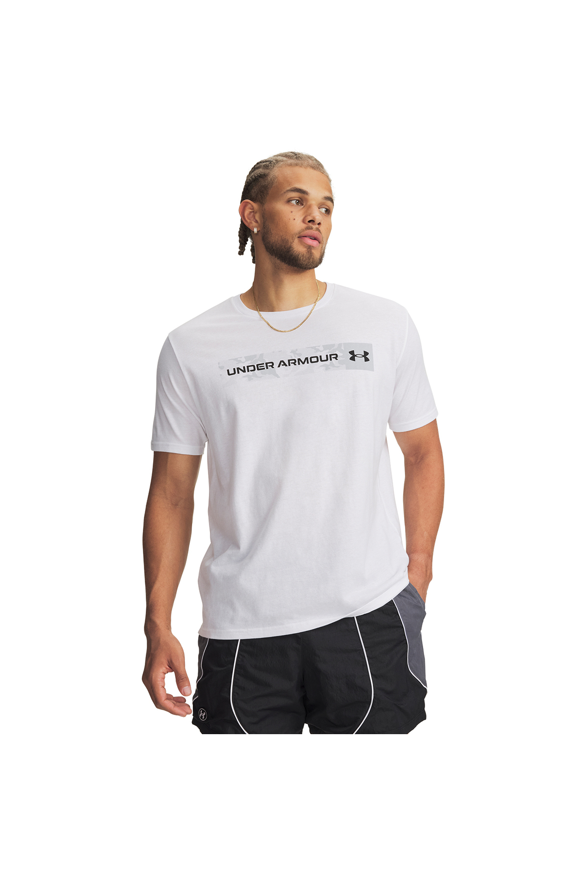 آندر آرمور تی شرت مردانه طرح راه راه سینه استتار سفید