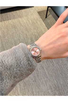 MNCLASSY İçi Pembe Minimal Yuvarlak Kasa Gümüş Renk Kadın Kol Saati