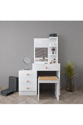 AYMOBSAN Lavin Bohem Makyaj Masası Aynalı 4 Çekmeceli Oturaklı Makyaj Masası ...