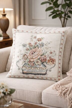 Yeshome Collection Vintage Bouquet Goblen Kırlent Kılıfı 45x45 cm