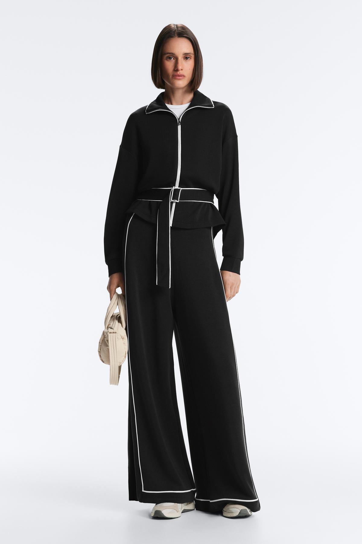 Oysho  Kontrast Piping Detaylı Yumuşak Dokunuşlu Modal Geniş Paça Pantolon - Görsel 2