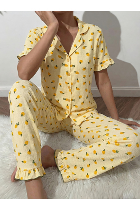 MİSSLALE Düğmeli Bürümcük Kısa Kol Kadın Pijama Takımı