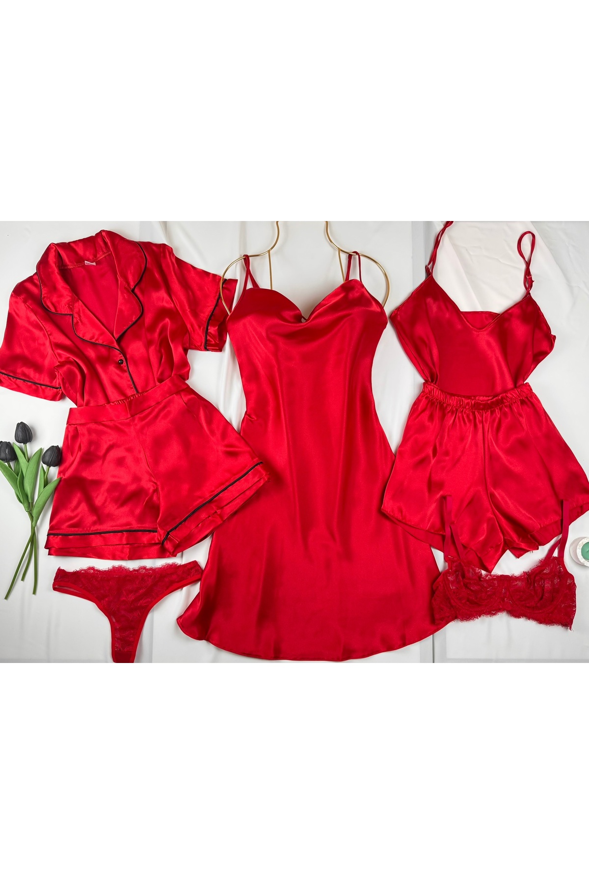 ROZENİN LINGERIE 6 Parça Gecelik Pijama İç Çamaşır Takımı Mini Çeyiz Seti