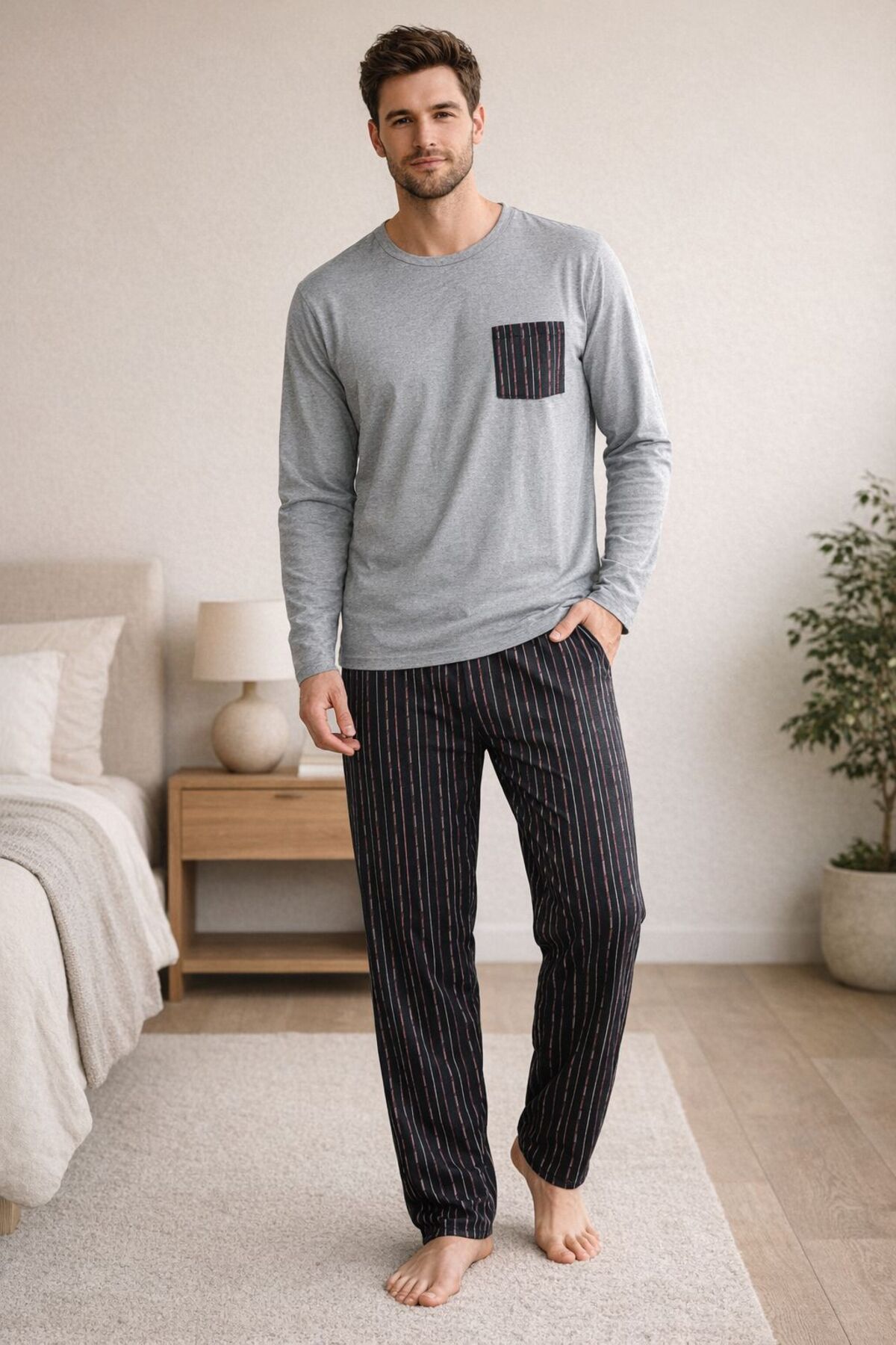 STELLAPİNK  Erkek Penye Uzun Kollu Pijama Takımı - Görsel 2