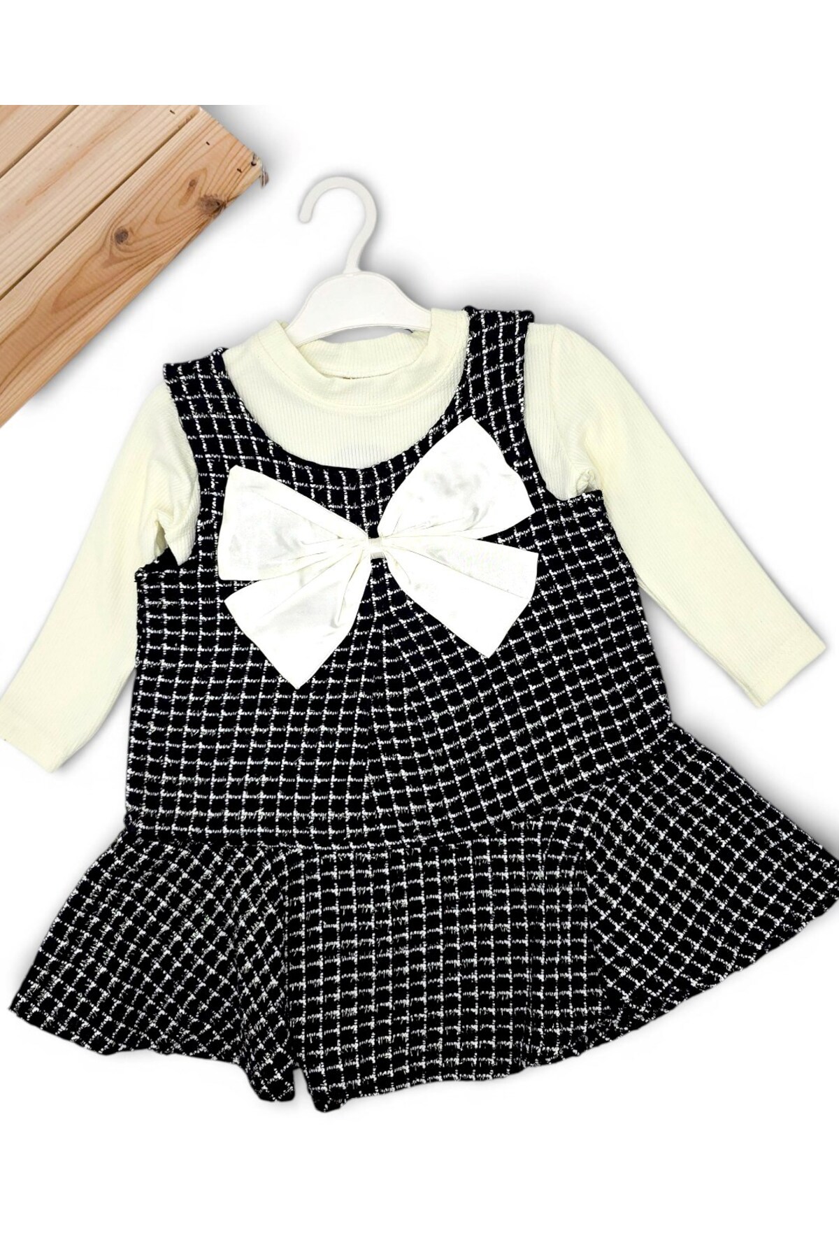 Egelite Kız Çocuk Bayramlık Ekoseli Jileli ve Badili 3-4-5-6-7 Yaş Şık Elbise fotoğrafı 3 (önizleme)