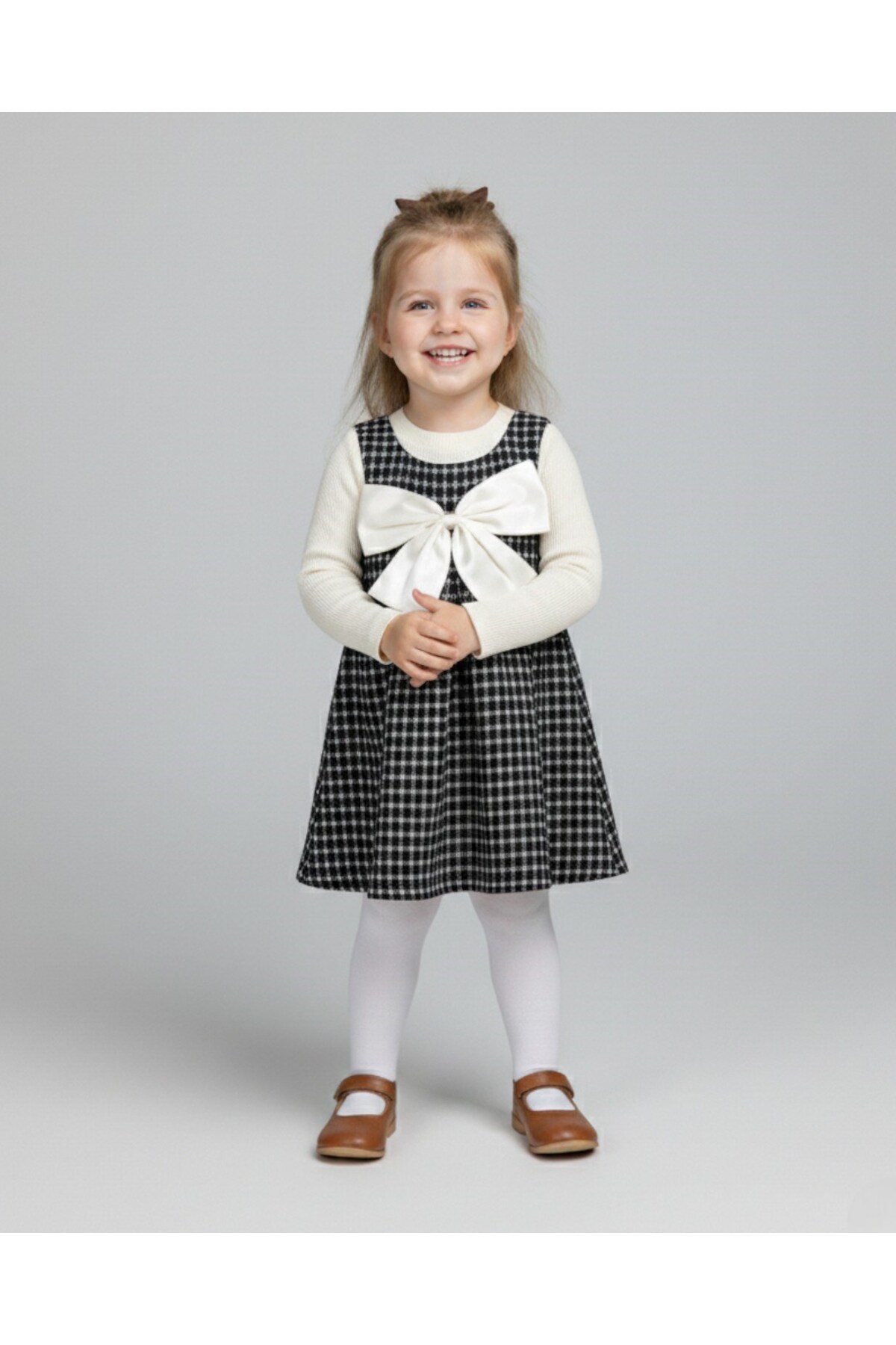 Egelite Kız Çocuk Bayramlık Ekoseli Jileli ve Badili 3-4-5-6-7 Yaş Şık Elbise fotoğrafı 2 (önizleme)