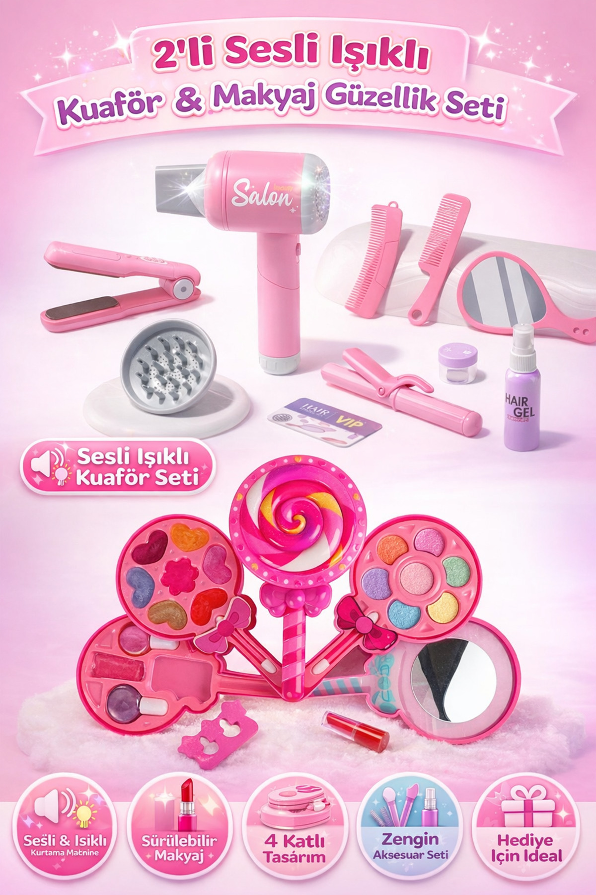 TRENDZONE Sesli Işıklı Kuaför & Sürülebilir 4 Katlı Güzellik