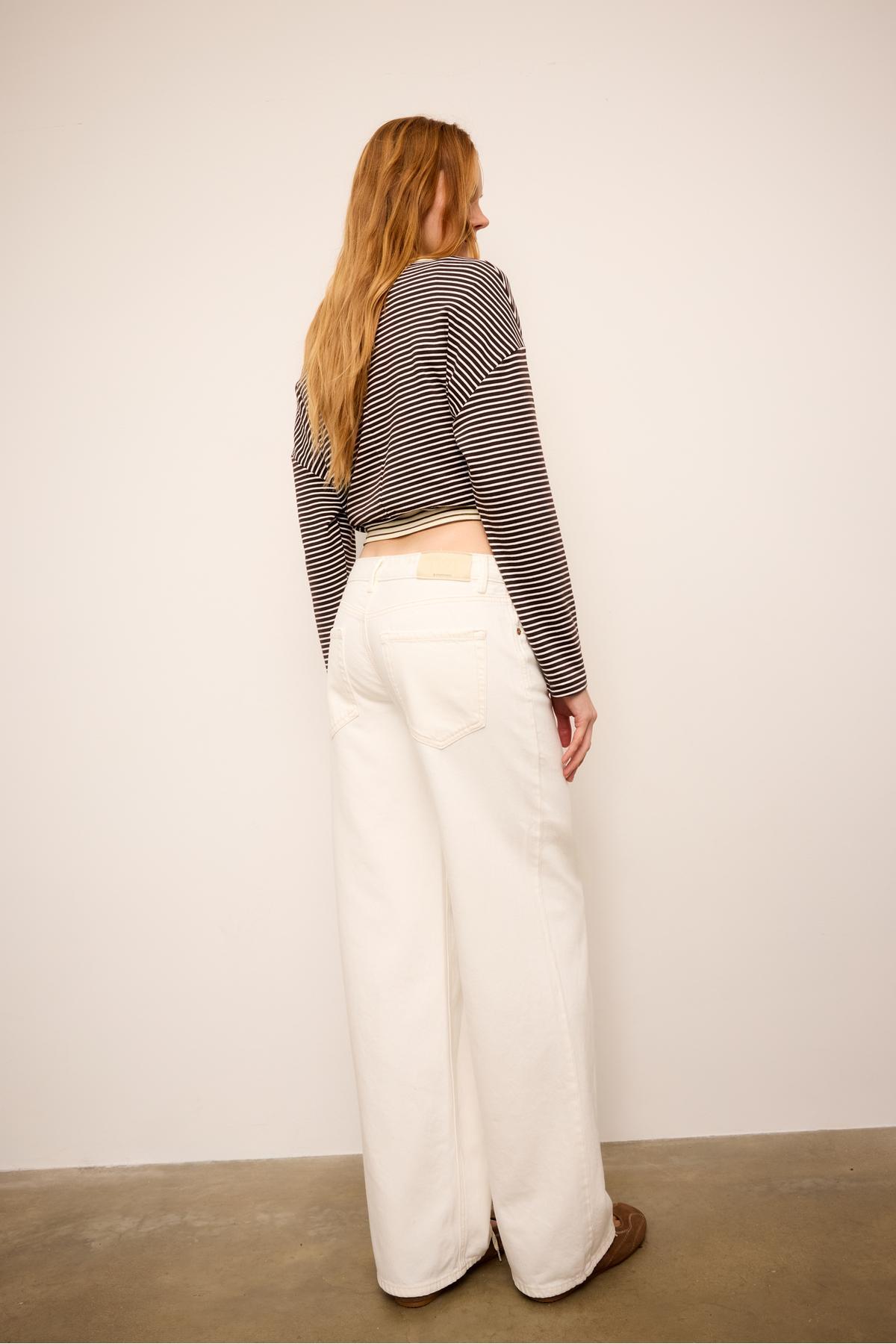 Stradivarius  D91 Düşük Bel Fitilli Geniş Paça Jean - Görsel 5