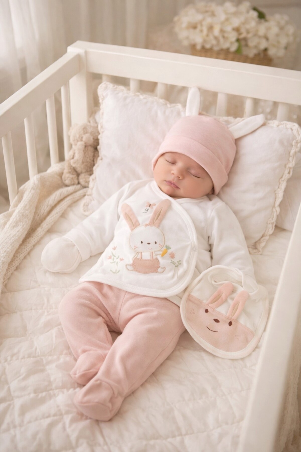 Arin Baby 5 'Lİ TAVŞANLI KULAKLI %100 PAMUK YENİ DOĞAN KIZ BEBEK HASTANE ÇIKIŞ SETİ/KIZ BEBEK ZIBIN SET fotoğrafı 7 (önizleme)