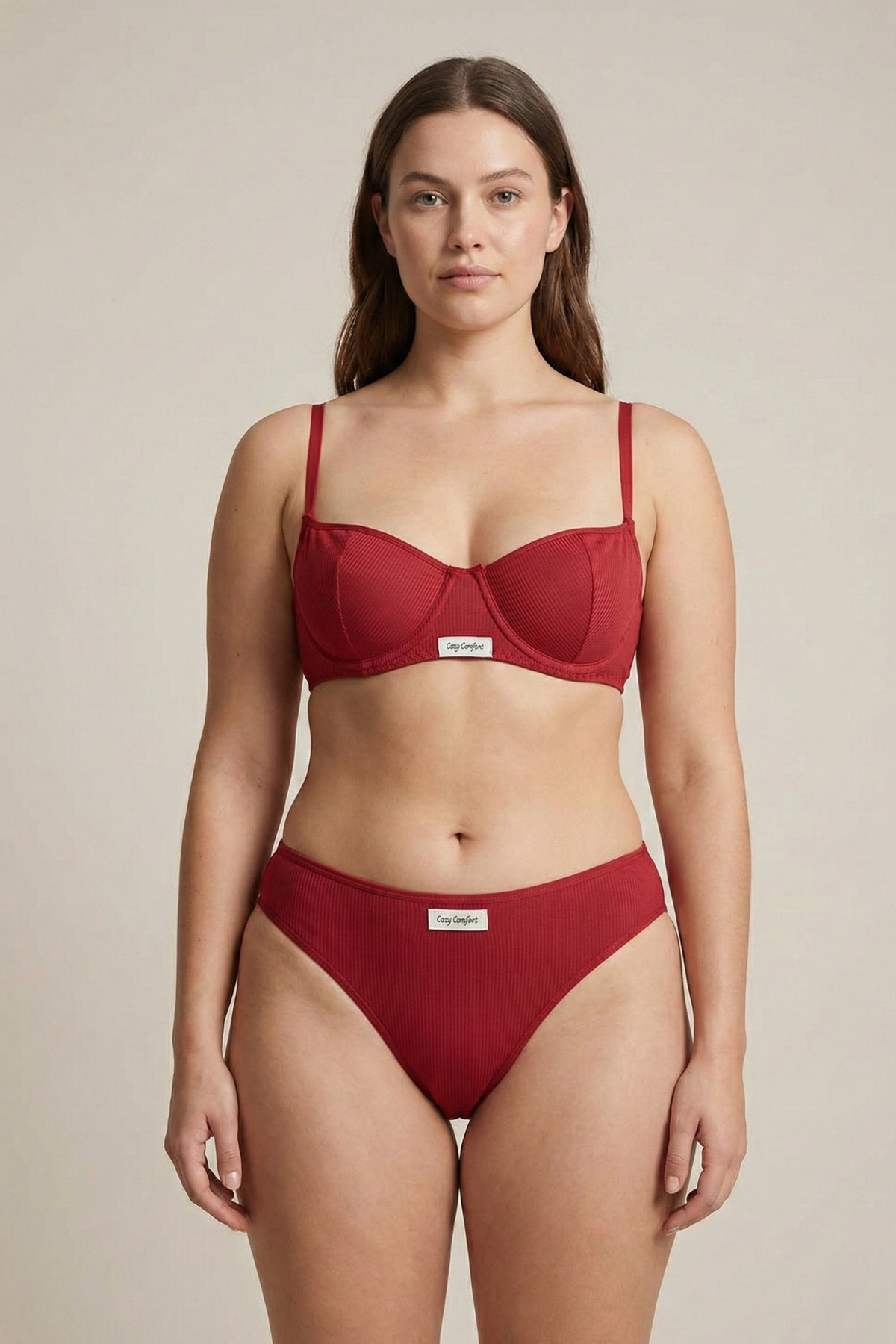 Bordo Ribana Dokulu Kapsız Bralet Takım