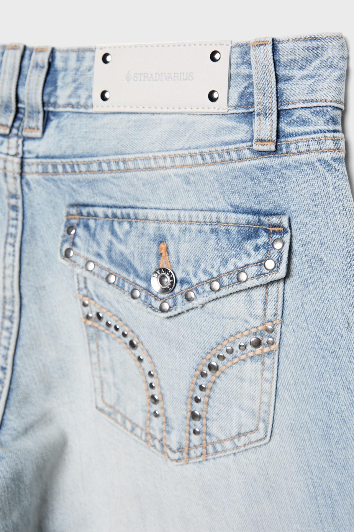 Stradivarius  Düşük bel straight fit zımbalı cepli jean - Görsel 9