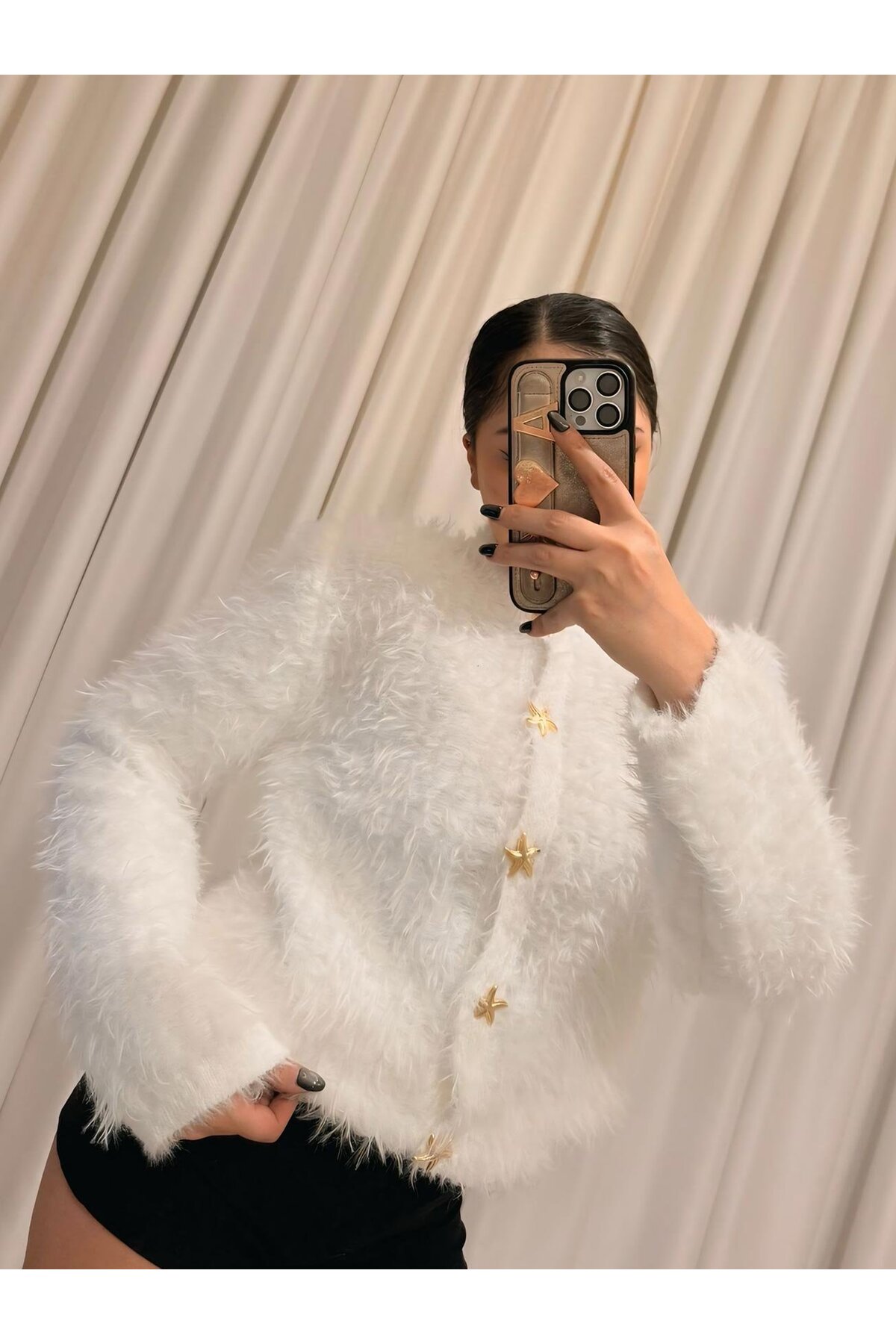 Labien Butik Peluş Hırka Standart Beden - Beyaz fotoğrafı 2 (önizleme)