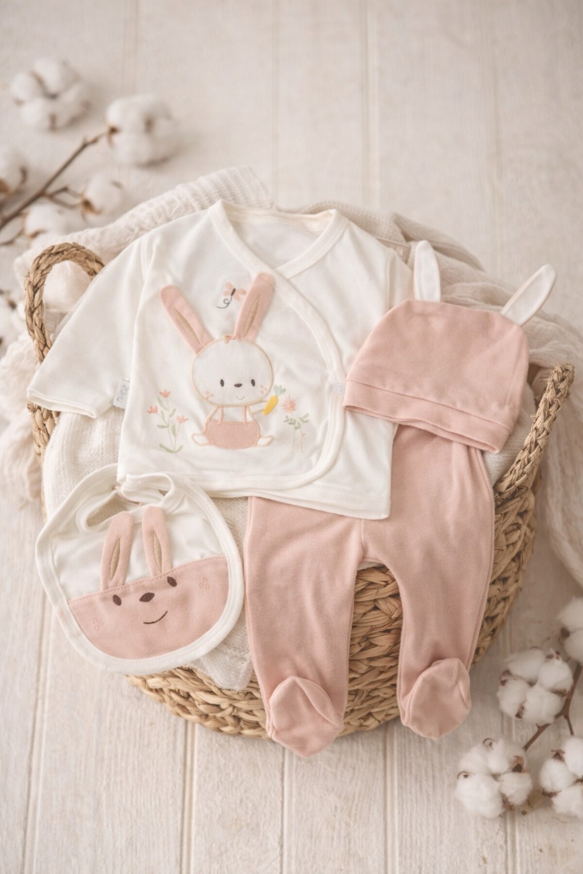 Arin Baby 5 'Lİ TAVŞANLI KULAKLI %100 PAMUK YENİ DOĞAN KIZ BEBEK HASTANE ÇIKIŞ SETİ/KIZ BEBEK ZIBIN SET fotoğrafı 4 (önizleme)