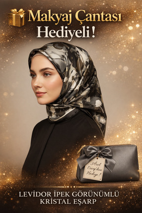 Levidor 90x90 İpek Görünümlü Siyah -Gri Kristal Eşarp – Kaymayan Twill Şık Ta...