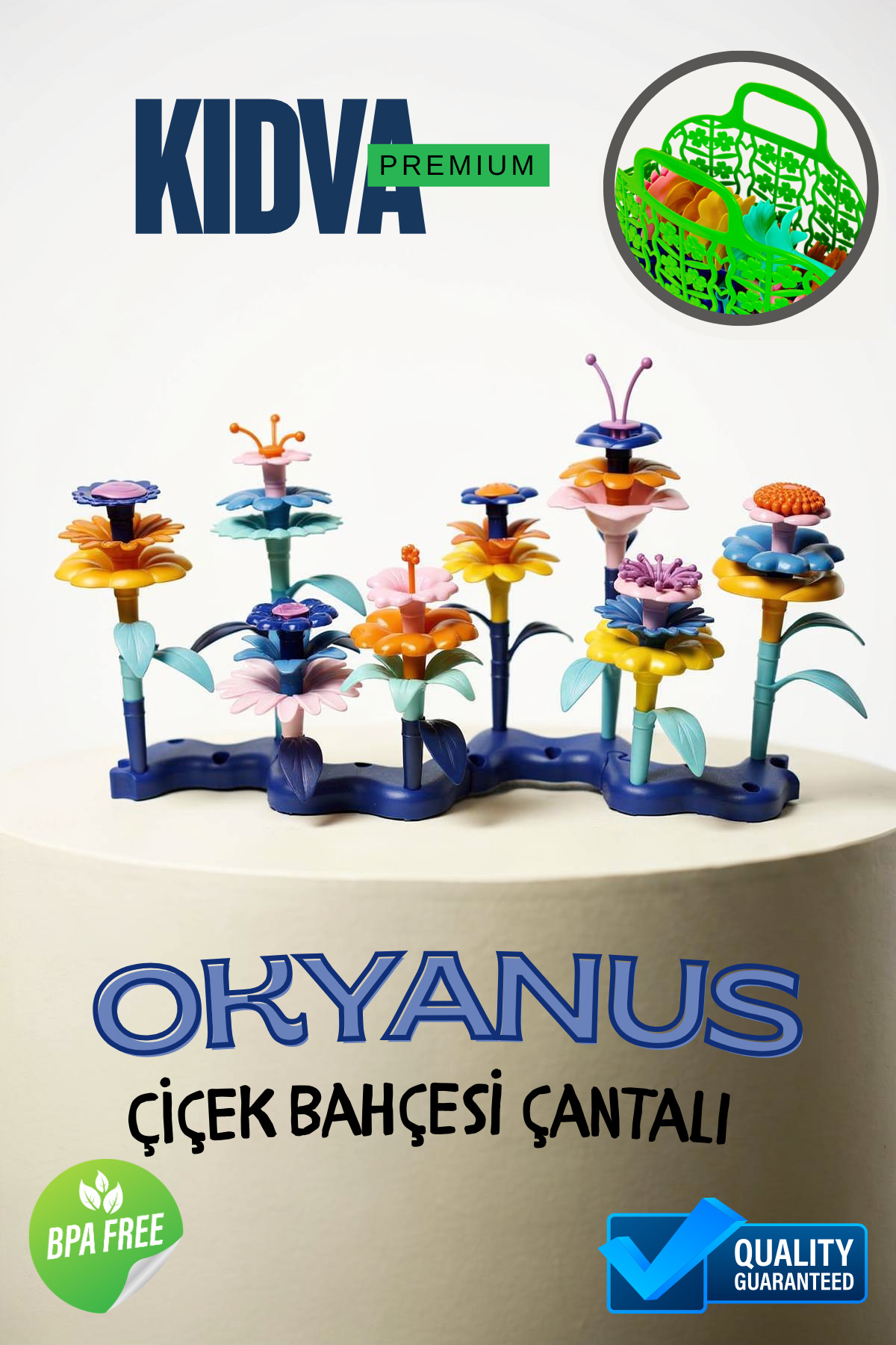 kidva 52 Parça Çantalı Okyanus Çiçek Bahçesi Yapım Seti Eğitici Blok Oyuncak Bul Tak Montessori 3 Yaş fotoğrafı 2 (önizleme)