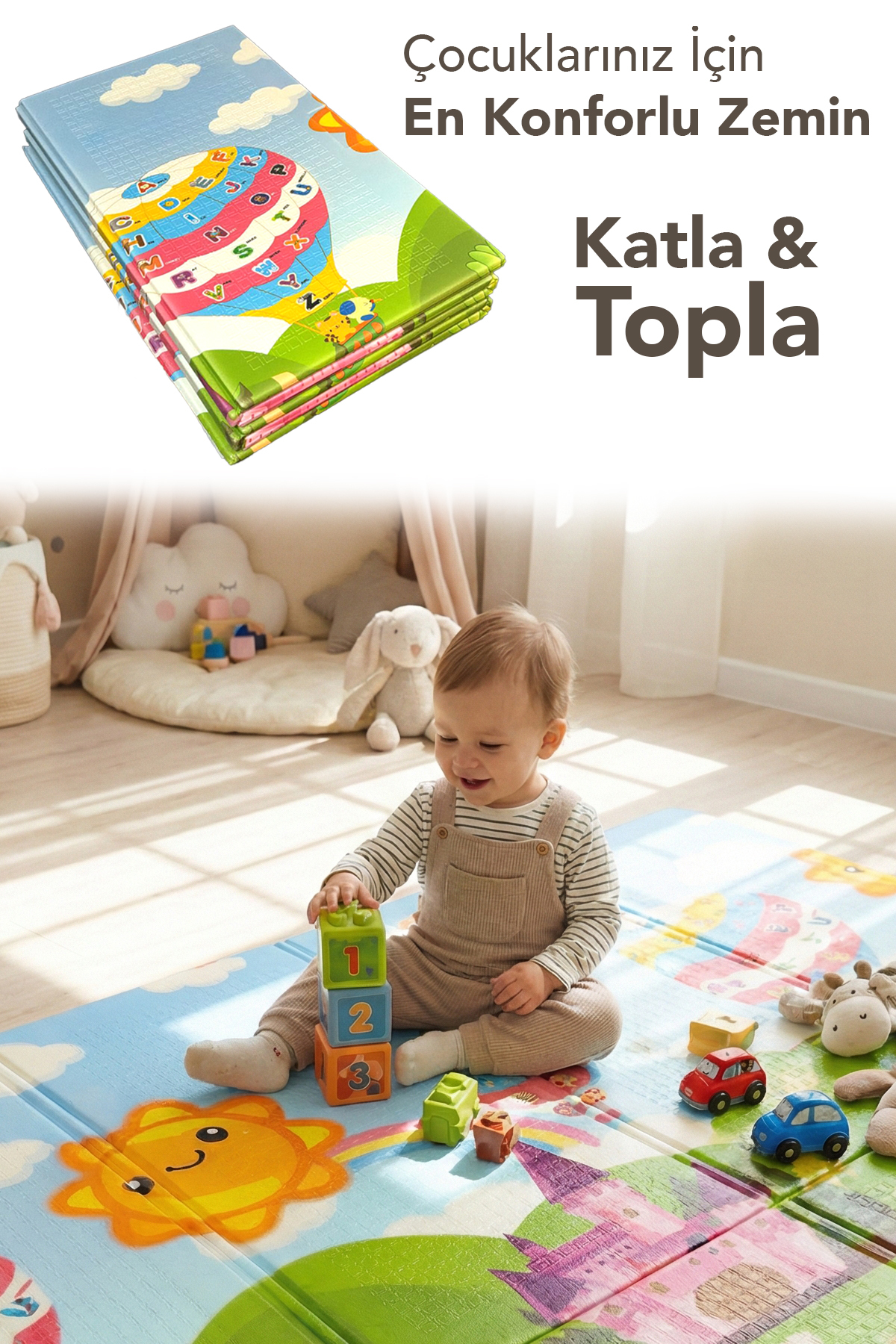 Meleni Baby Çift Taraflı Fil Figürlü Oyun Matı - 200x130x1 cm Katlanabilir Çocuk Oyun Halısı Taşıma Çantalı fotoğrafı 3 (önizleme)