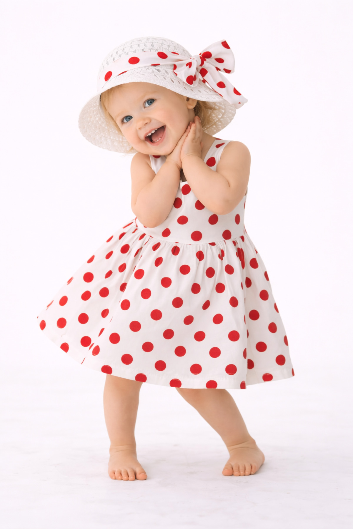 Chicsy Baby Tatlı Yazlık Kız Bebek Elbise Puantiye Desenli Şapkalı Elbise fotoğrafı 5 (önizleme)