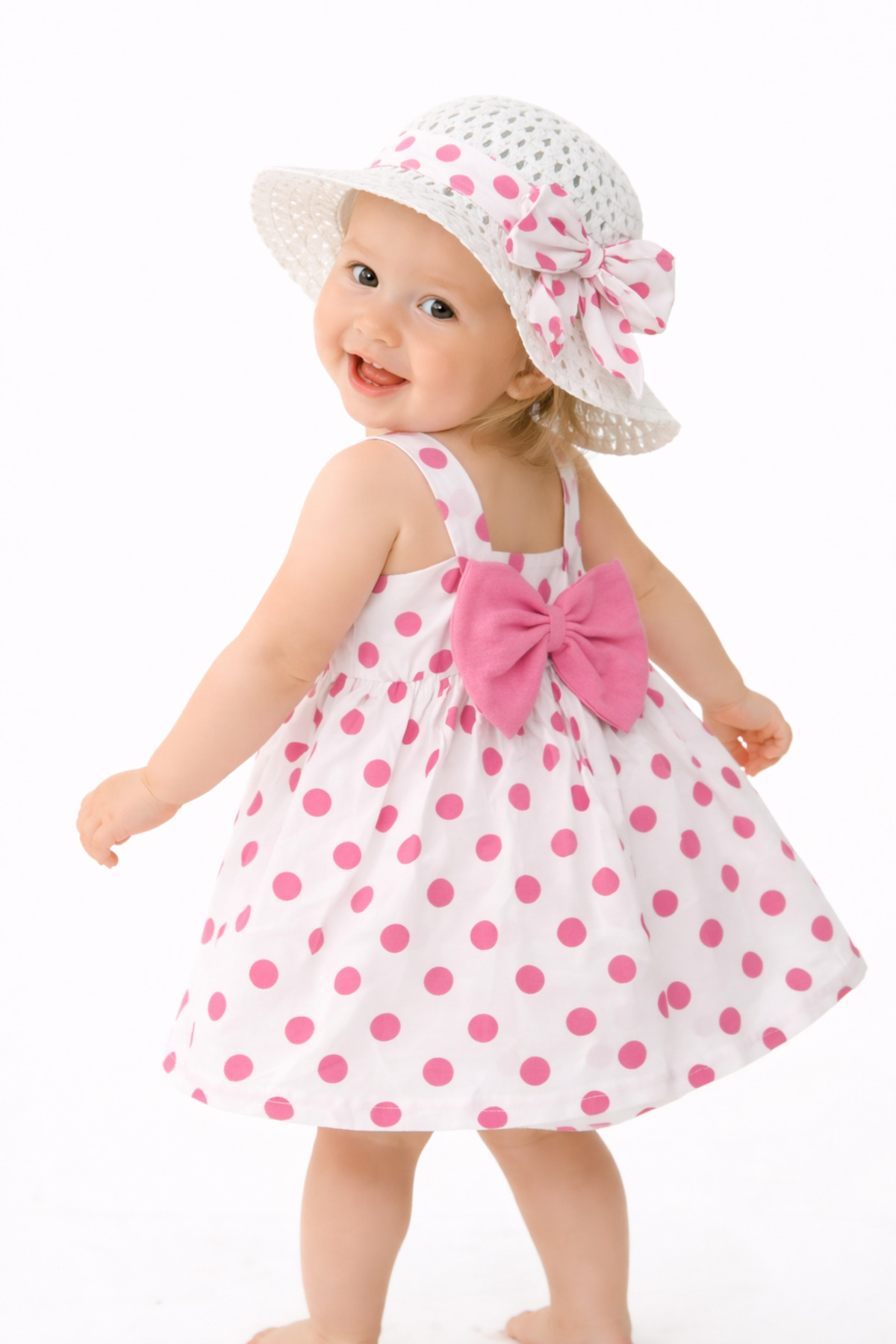 Chicsy Baby Tatlı Yazlık Kız Bebek Elbise Puantiye Desenli Şapkalı Elbise fotoğrafı 5 (önizleme)