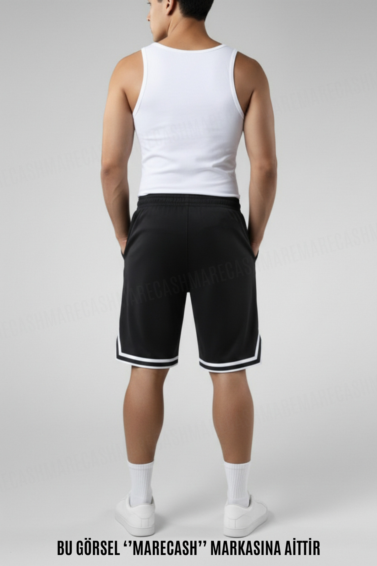 MARECASH  Erkek Paçası Şeritli Yırtmaçlı Şort Cepli Vorteks Kumaş Yazlık - Görsel 2