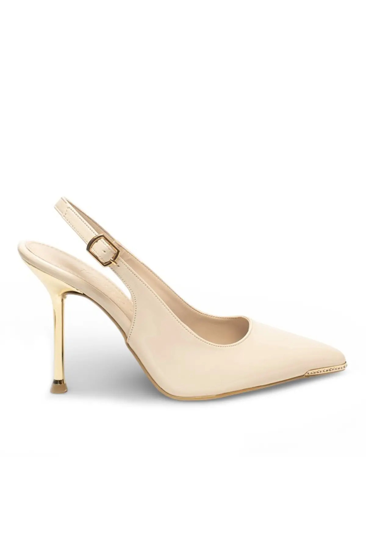 Rugan Stiletto Comfortable Rugan Vegan Leather with Heel and Stone Design for Daily and Special Days