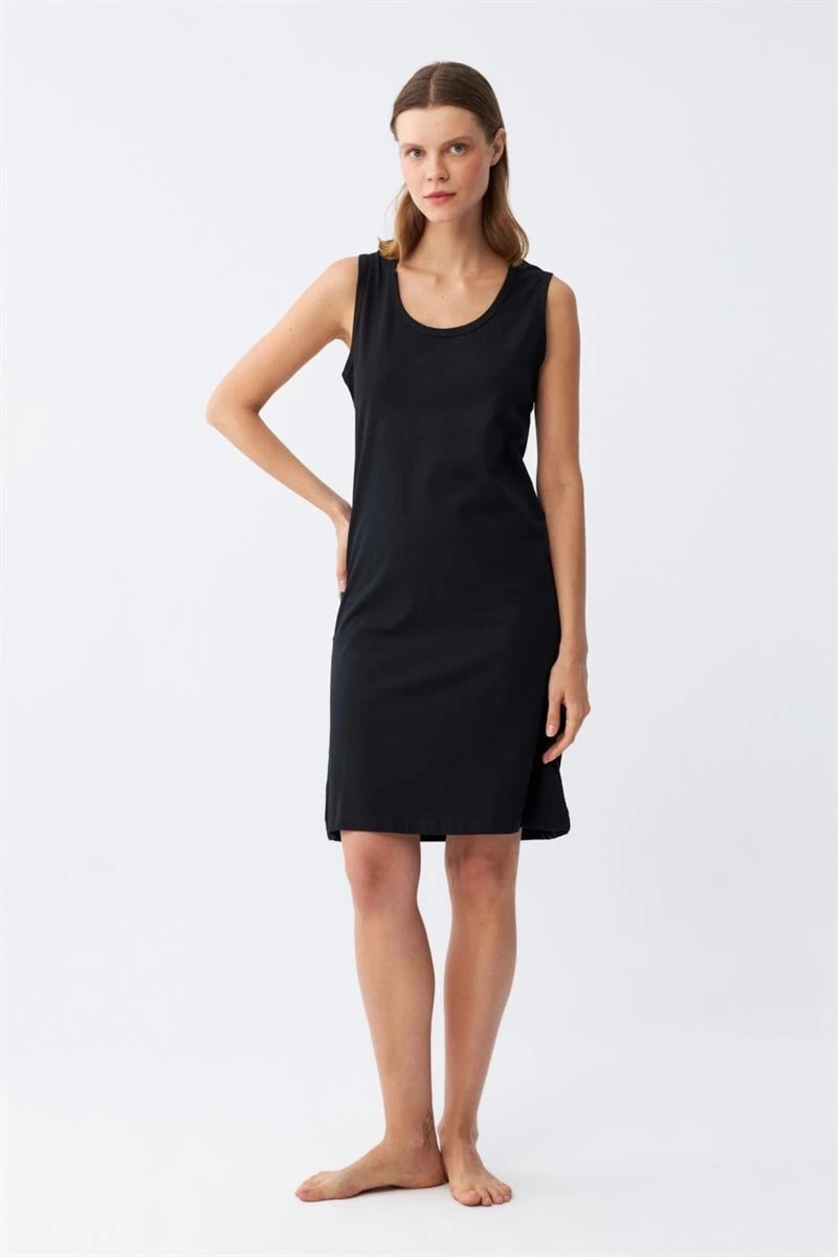 AsilSepet Kadın Kalın Askılı Penye Gecelik Siyah