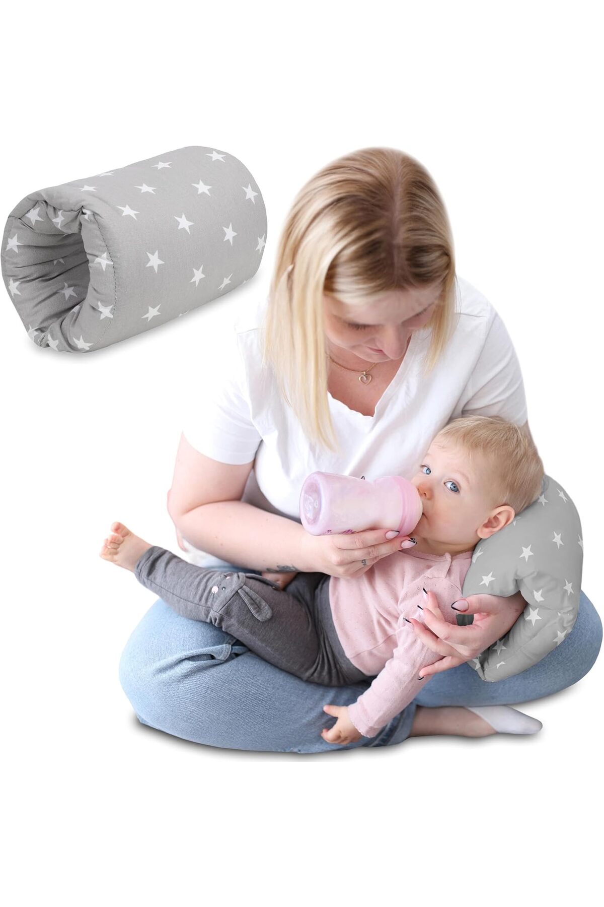 LinoaBaby Pratik Emzirme Destek Kolluğu Yastık %100 Organik Pamuklu Gri Yıldızlar fotoğrafı 3 (önizleme)
