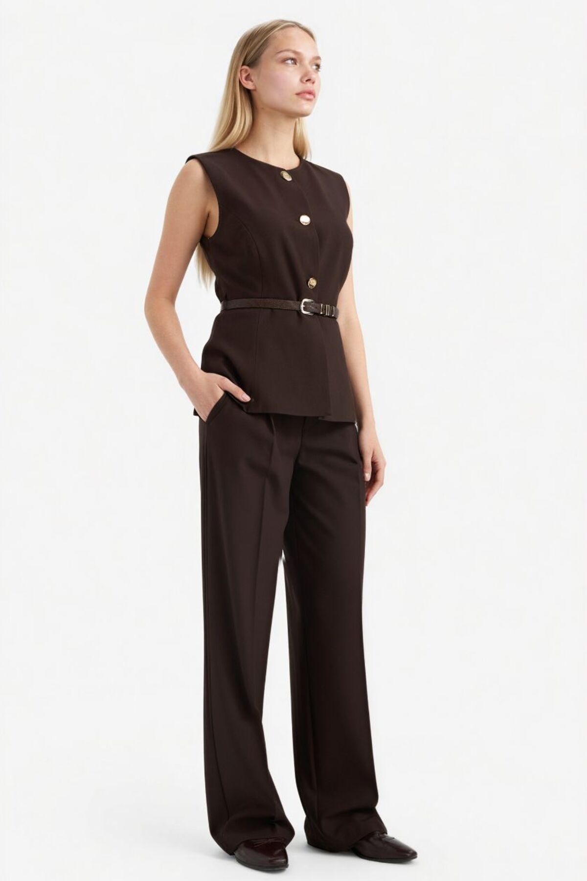 DeFacto Straıght Fit Fermuarlı Cepli Yüksek Bel Standart Boy Klasik Pantolon E7238AX26SP görsel 4