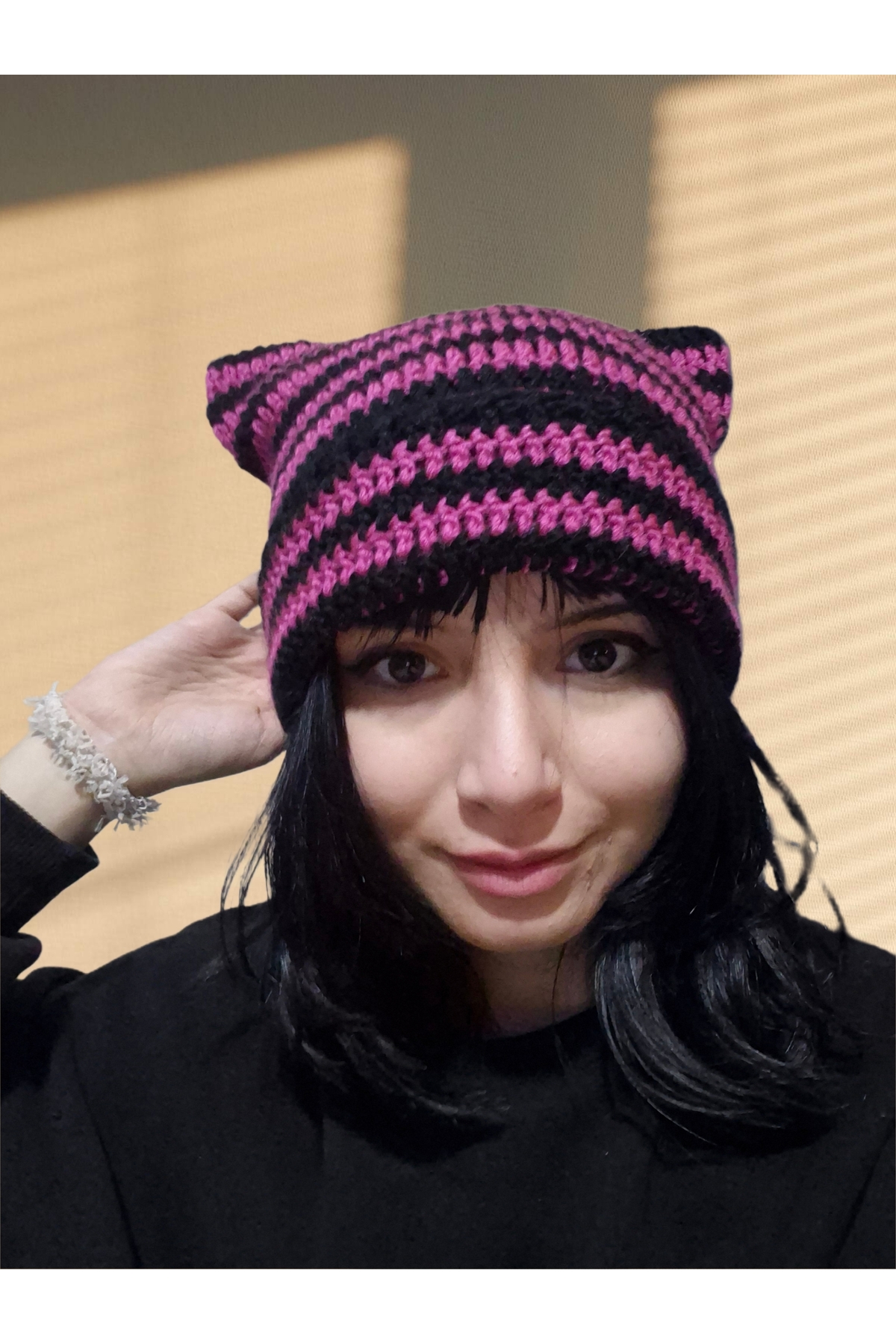 nazegram Örgü Kedi Kulaklı Bere görsel 4