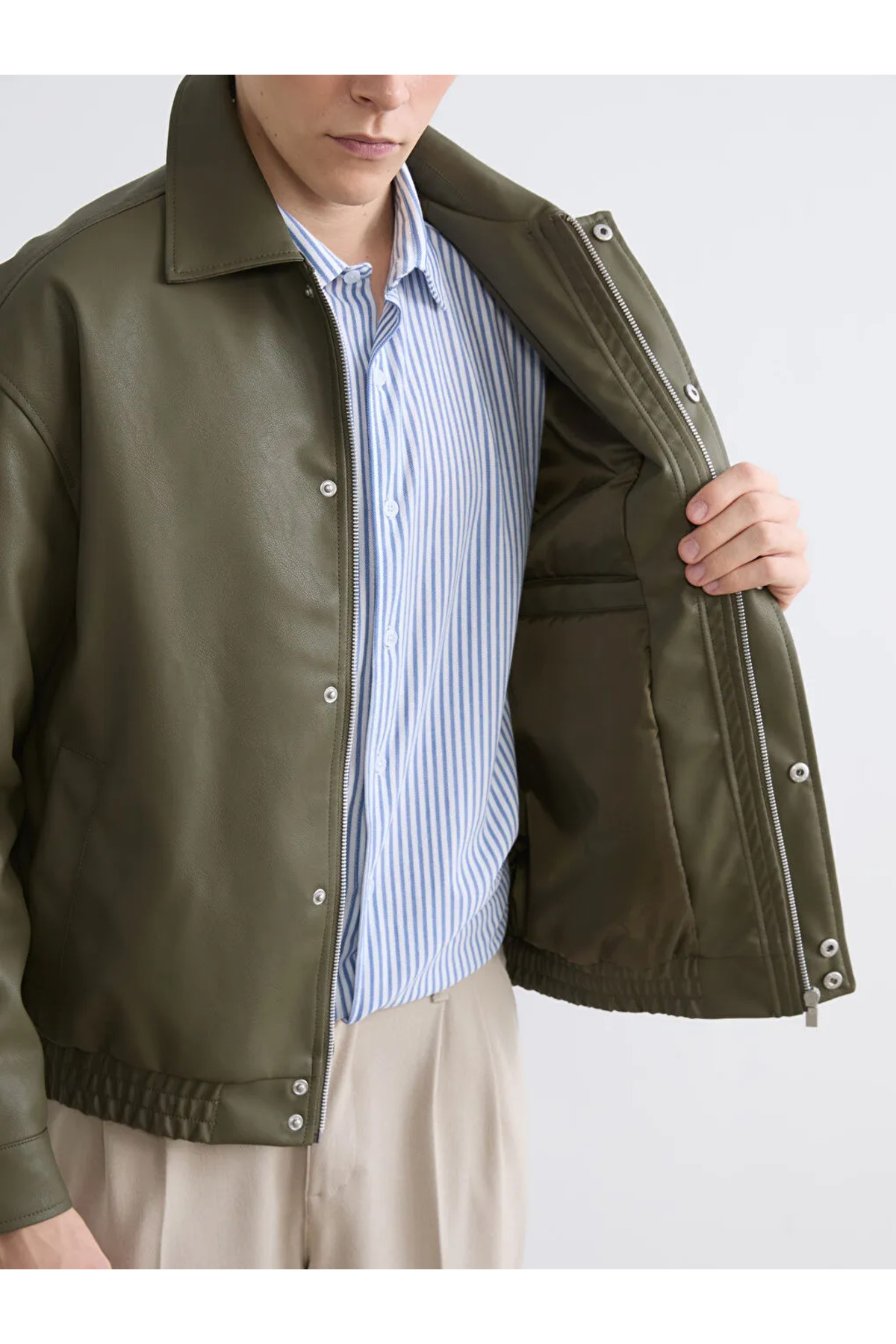 LC Waikiki  Kahverengi Standart Kalıp Deri Görünümlü Erkek Mont - Görsel 6