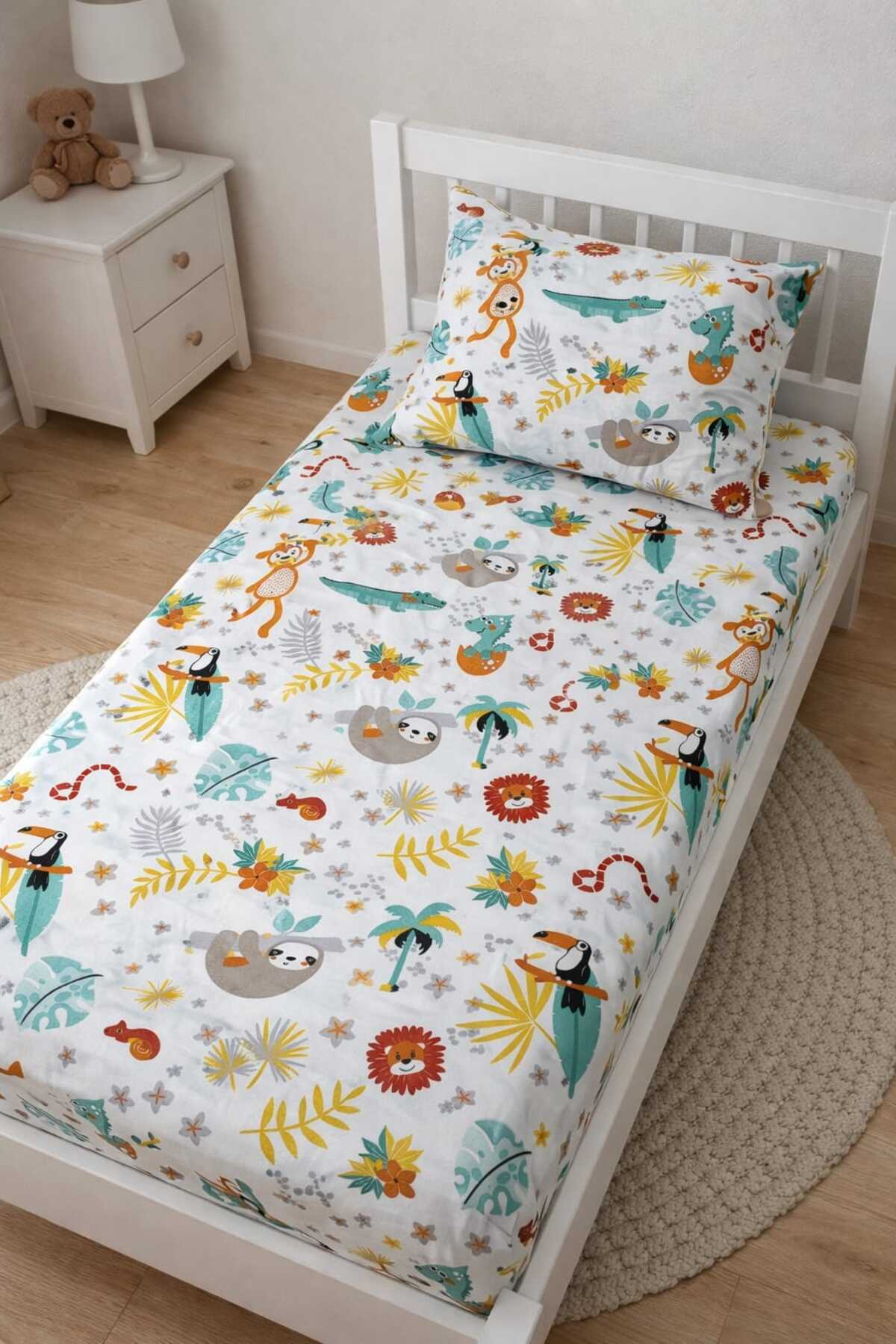 100% Cotton Baby Kids Elastic Bed Sheet and Pillowcase 55x95 New White Forest