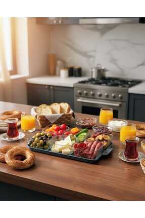 Kristella Lüks 6 Bölmeli Kapaklı Kahvaltı Hazırlık ve Sunum Seti - Tepsili Dü...
