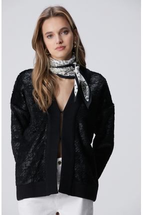 Network Siyah Suni Kürklü Triko Hırka