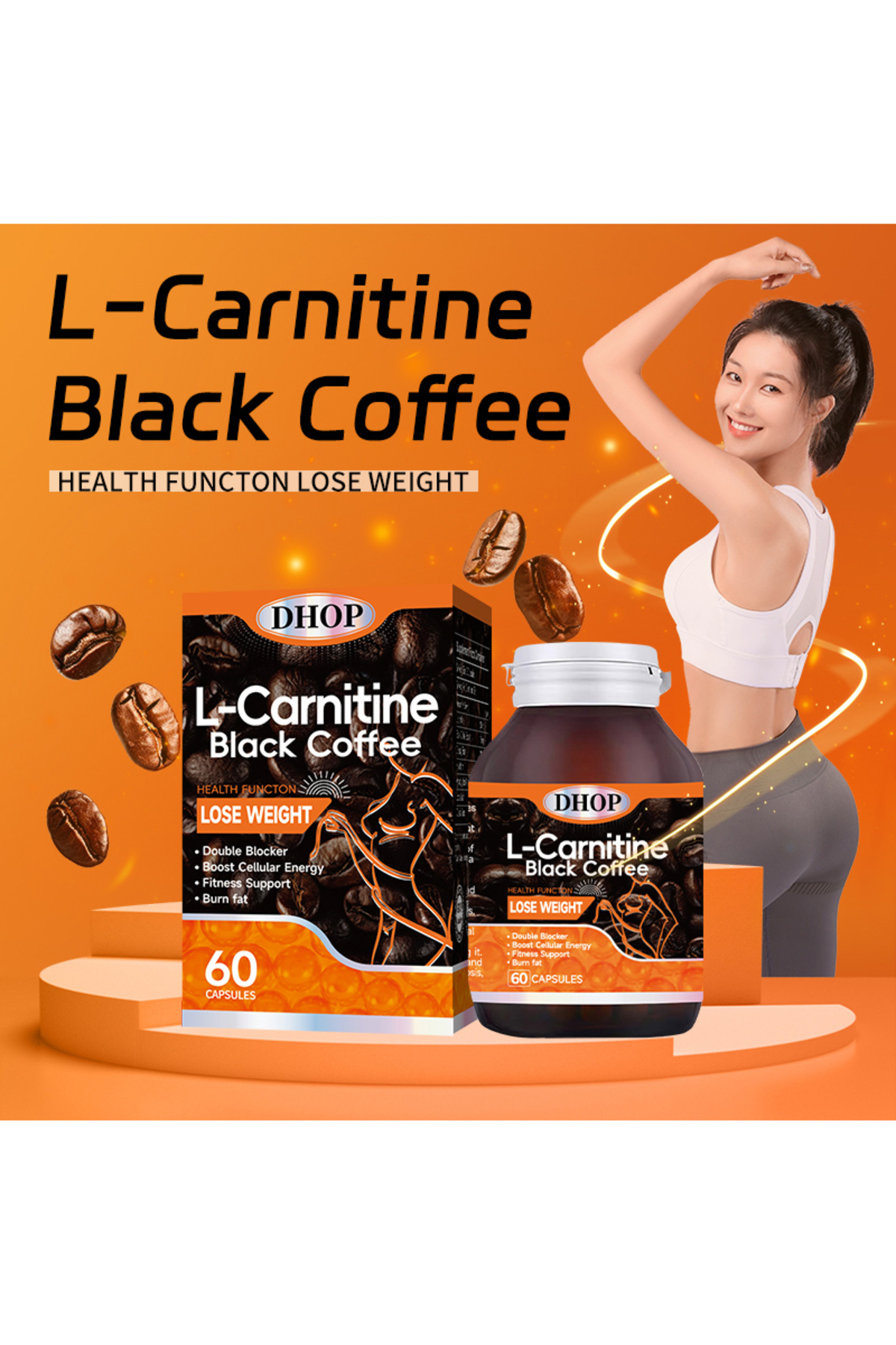 DHOP L-Carnitine Black Coffee CapsulesDouble BlockerBoost Cellular  EnergyBurn Fat 60 capsules- Trendyol