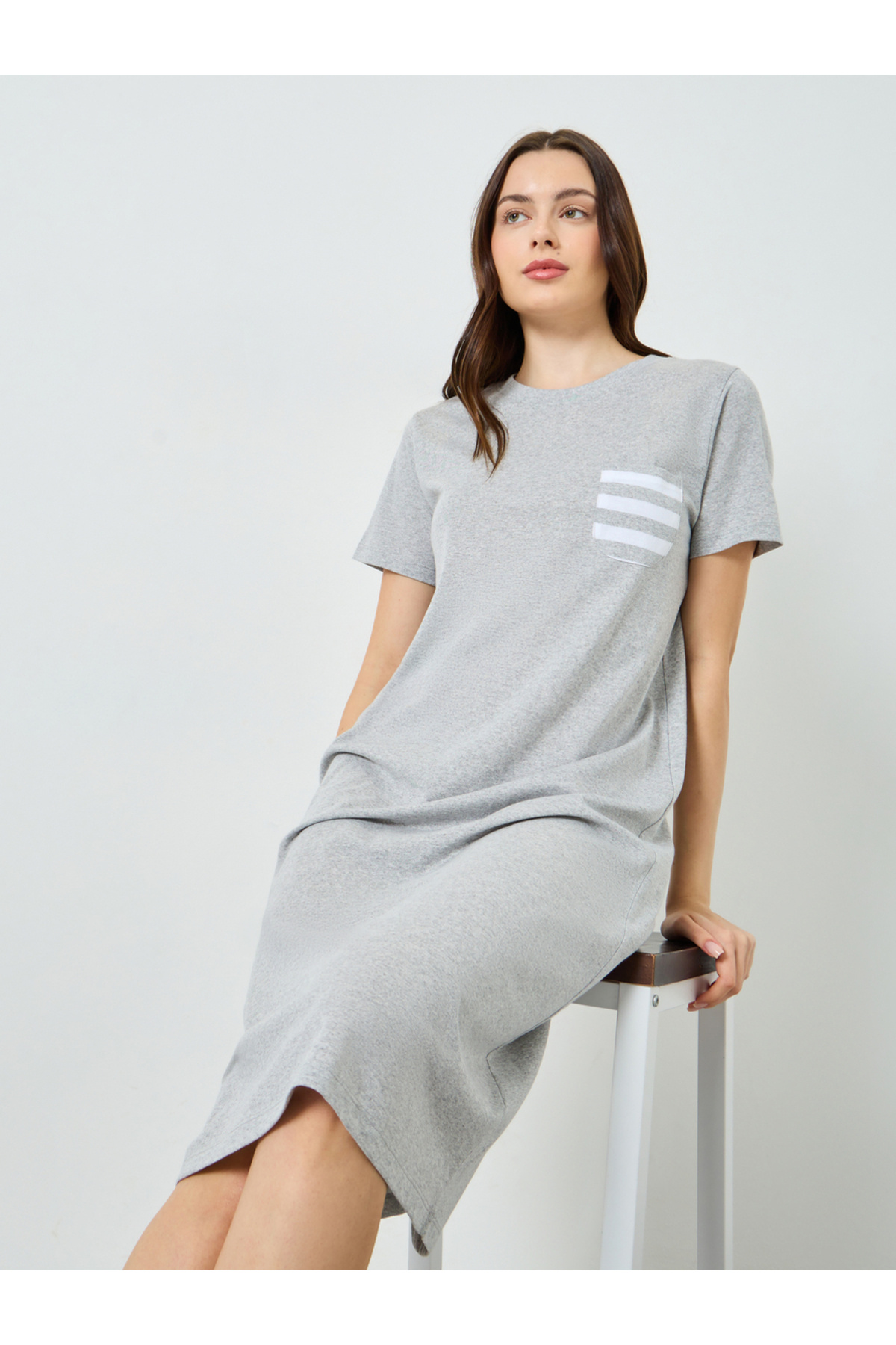 Styli Women Striped Pocket T-Shirt Dress
