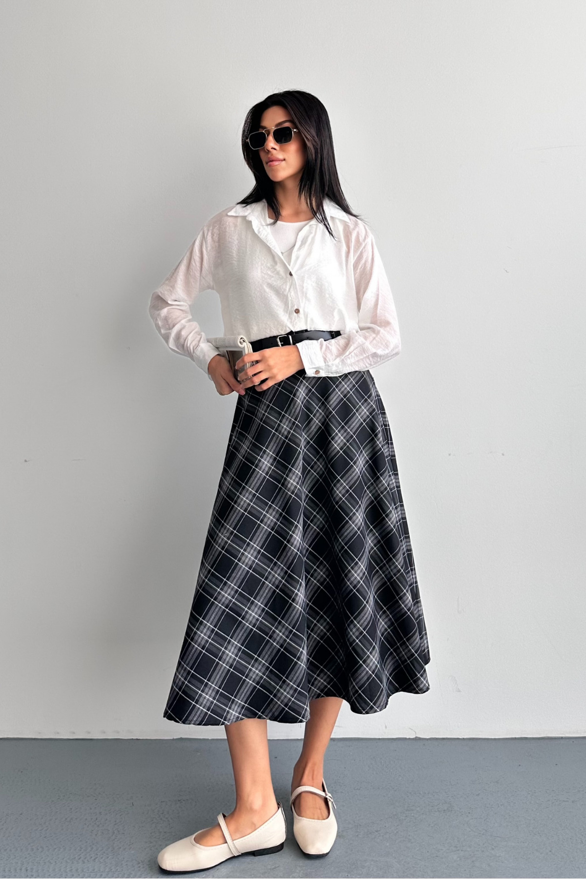 macharel jeans A-Form Yeni Sezon Kemerli Etek görsel 2